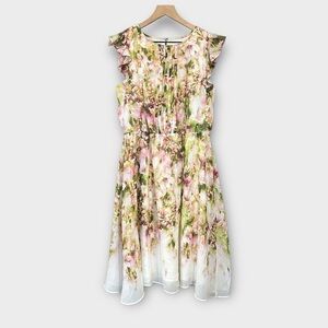 CB Established 1962 Floral Flutter Sleeve Dress Lined Size 12